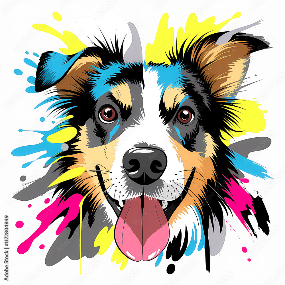Naklejka premium Abstract Illustration Atristic Dog Head Face. Bright Colors. White Background.