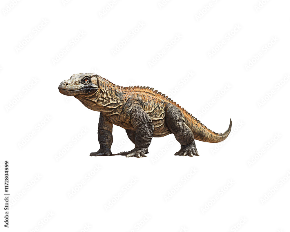 Obraz premium A Komodo dragon, isolated on a black background.