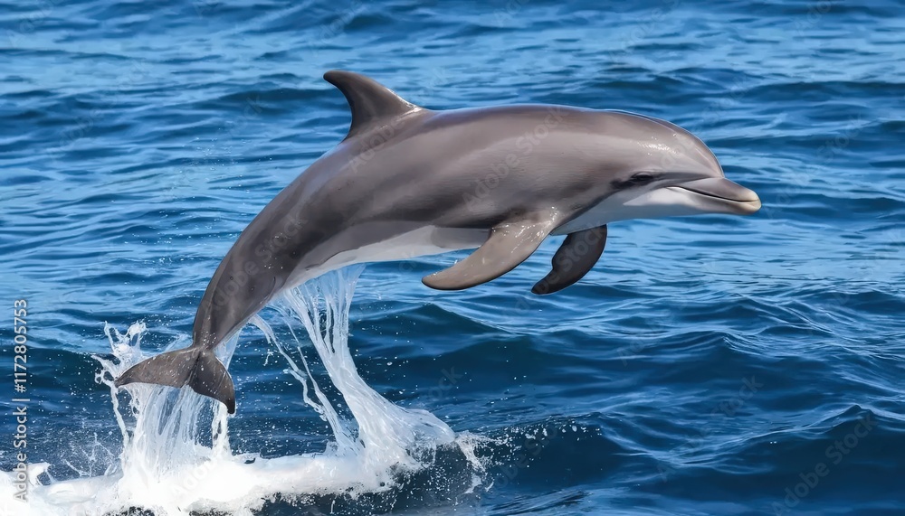 Fototapeta premium Playful Dolphin Leaping Out of Ocean Waves