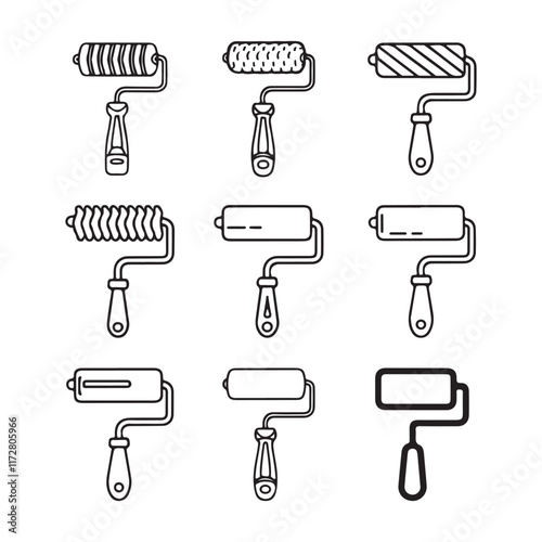 Paint roller icon collection on white background