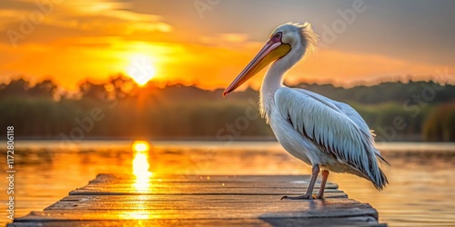 Pelican by the Water at Sunset