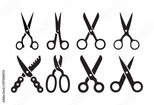 Scissors icon collection on white background