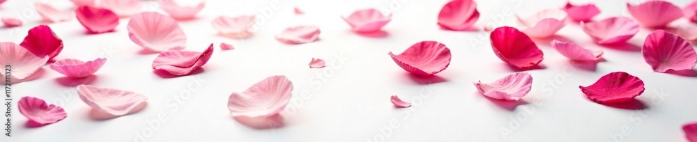 A scattering of soft pink and red rose petals against a clean and crisp white background, , background, romantic A scattering of soft pink and red rose petals against a clean and crisp white background, , background, romantic