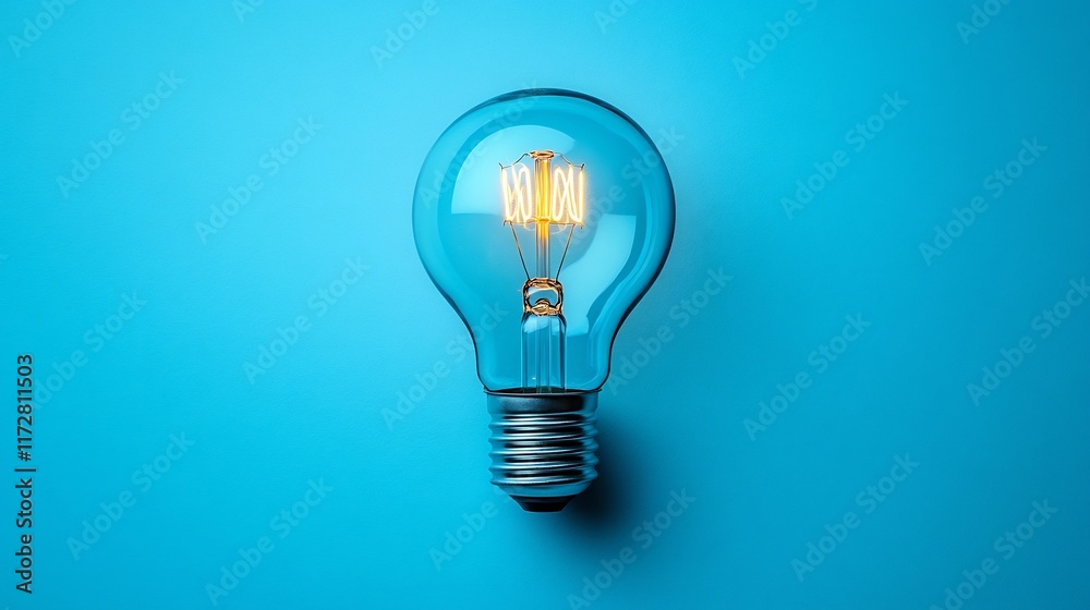 Brightly Glowing Filament Lightbulb Photo: Close-Up View Against Vibrant Blue Background. AI Generated Brightly Glowing Filament Lightbulb Photo: Close-Up View Against Vibrant Blue Background. AI Generated
