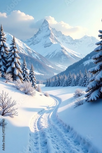 A serene landscape is transformed by a blanket of white snow, serene, blanket