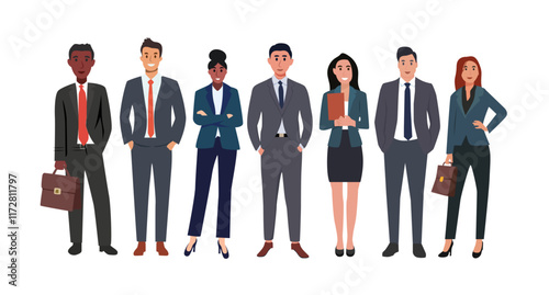 corporate team businesswoman businessman office outfits standing leadership teamwork vector illustration design