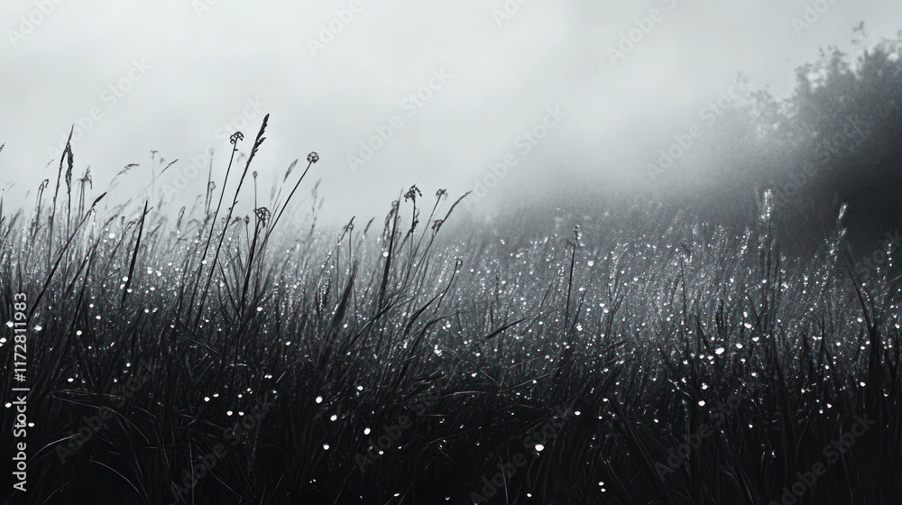Obraz premium Dew Kissed Grass In A Misty Morning Field