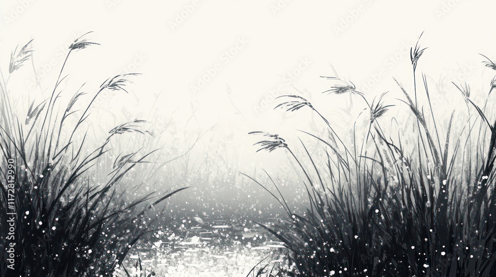 Fototapeta premium Monochromatic Grasslands Reflecting Still Water
