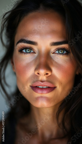 Brightness and depth in the gaze: flawless skin texture. photo