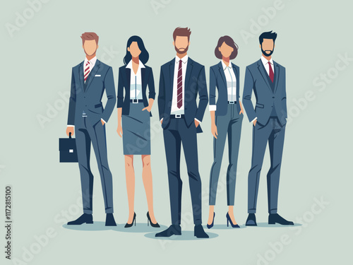 corporate team businesswoman businessman office outfits standing leadership teamwork vector illustration design