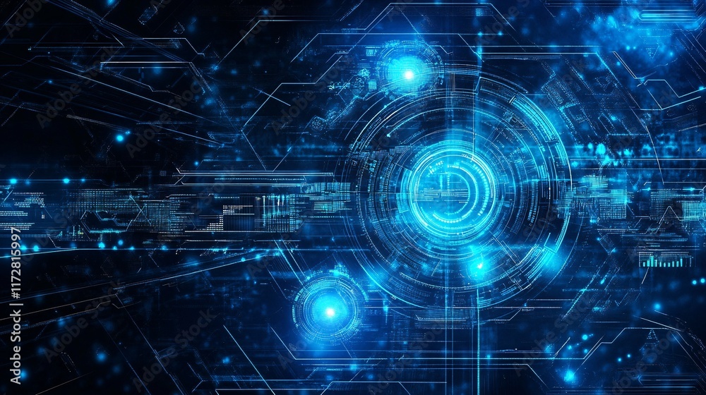 Futuristic digital circuit design in vibrant blue tones with glowing elements and intricate patterns. Futuristic digital circuit design in vibrant blue tones with glowing elements and intricate patterns.