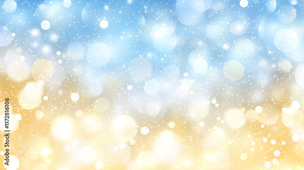 Soft blue and golden bokeh background with dreamy light effects. Soft blue and golden bokeh background with dreamy light effects.
