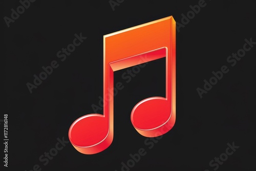 A red and orange 3D musical note on a transparent background. photo