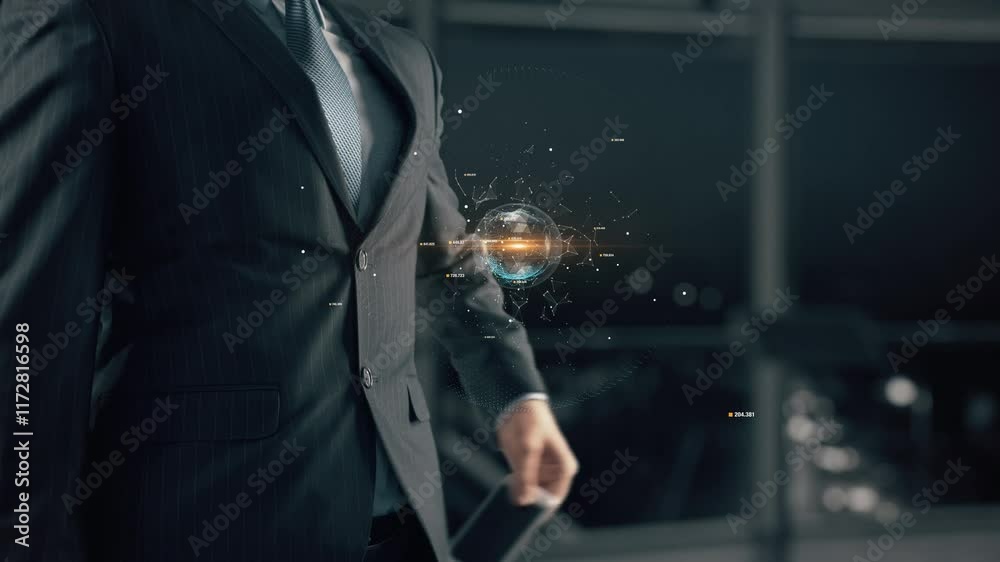 Robotics AI- businessman working with virtual reality at office. Robotics AI- businessman working with virtual reality at office.