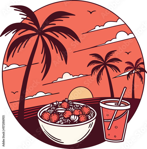 illustration of a tropical island with palms