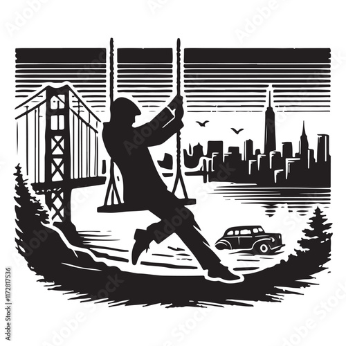 East Coast Swing Silhouette Vector Illustration, Solid White Background.