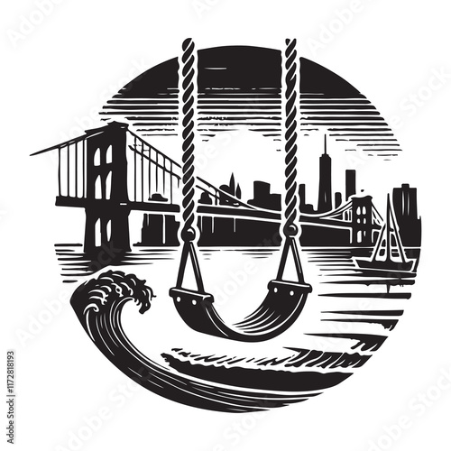 East Coast Swing Silhouette Vector Illustration, Solid White Background.