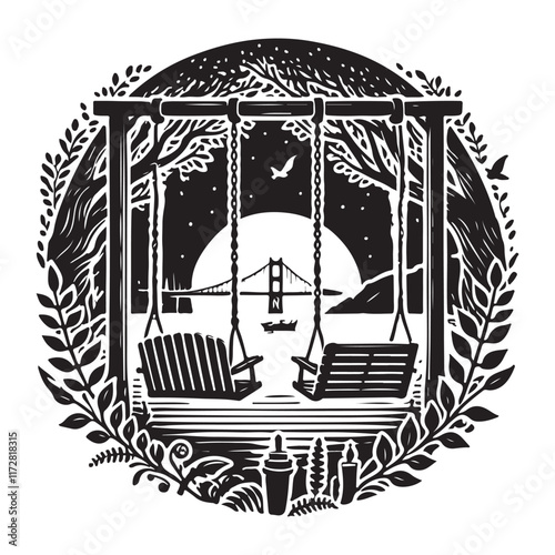East Coast Swing Silhouette Vector Illustration, Solid White Background.