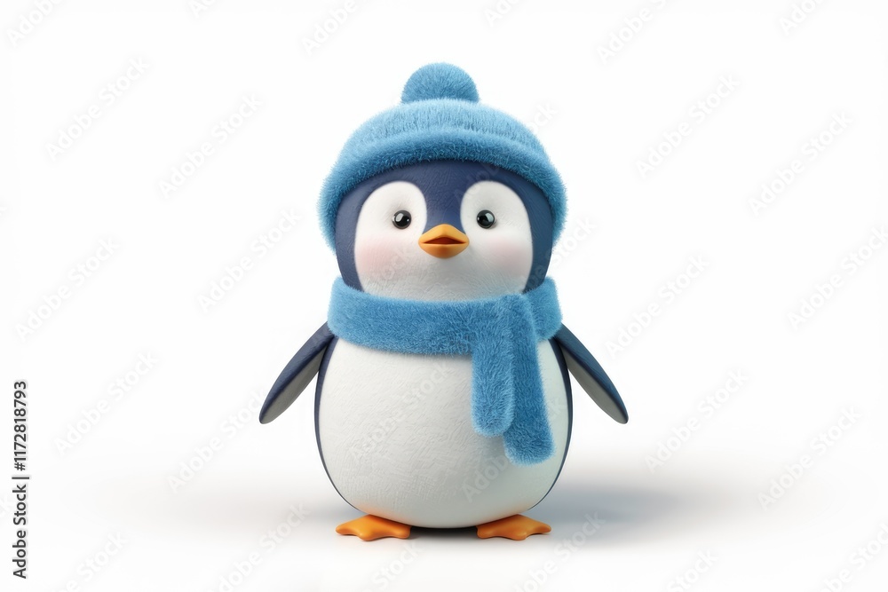 Fototapeta premium A cute cartoon penguin wearing a blue hat and scarf.