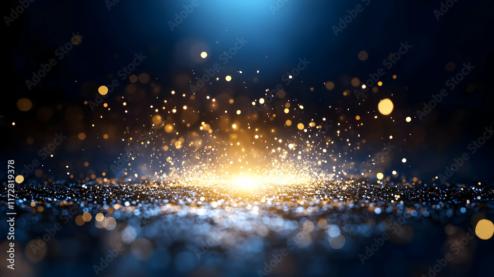 Fototapeta premium Sparkling golden particles illuminating a dark background, perfect for celebratory or luxurious designs
