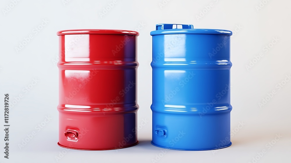 Red and Blue Industrial Barrels: A Study in Contrast Red and Blue Industrial Barrels: A Study in Contrast