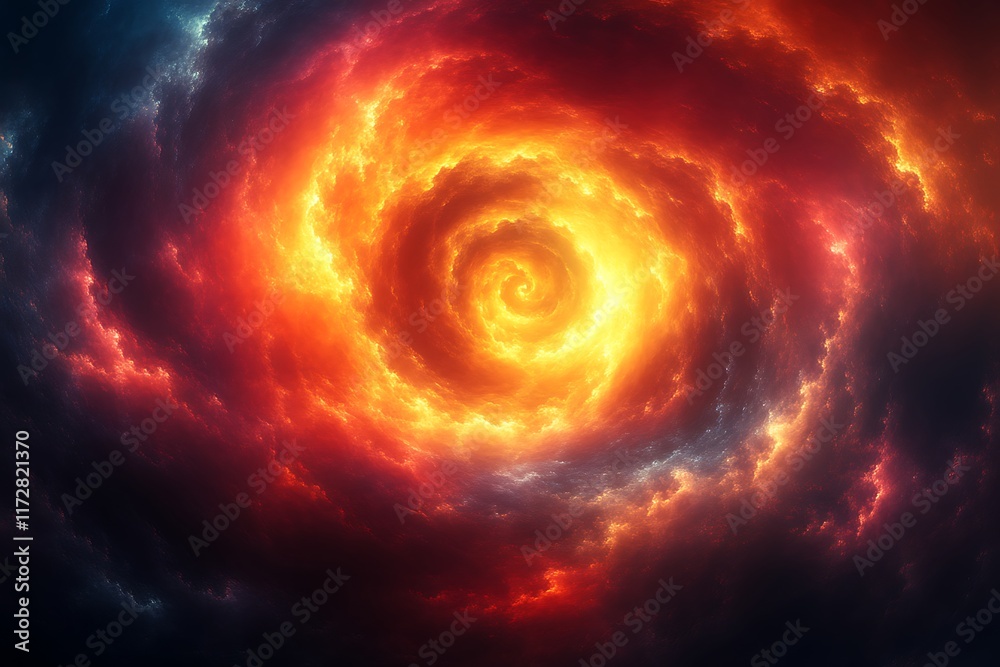 Fototapeta premium Fiery spiral vortex in dark clouds.
