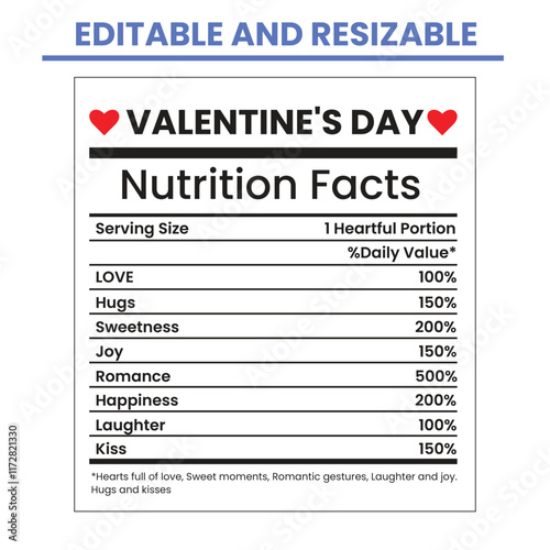 Valentine's day nutrition Facts template,Valentine day design,