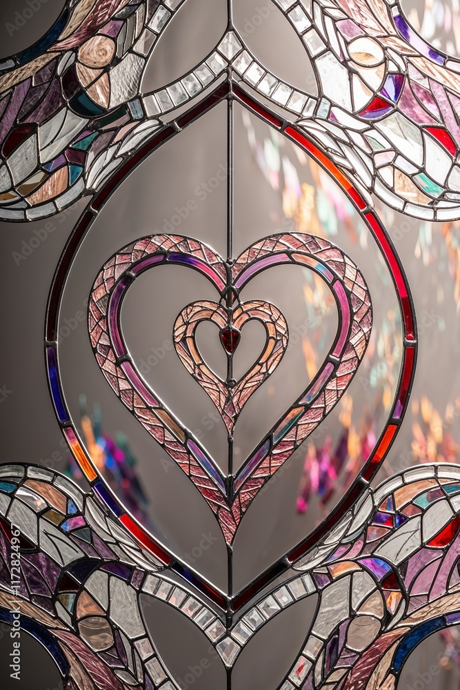 Fototapeta premium Intricate Purple Heart Stained Glass Window Hanging