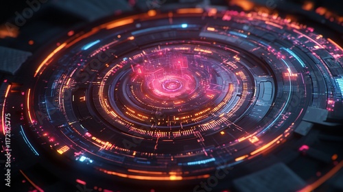 Wallpaper Mural A mesmerizing abstract design featuring vibrant neon colors in a circular pattern, evoking a sense of futuristic technology. Torontodigital.ca