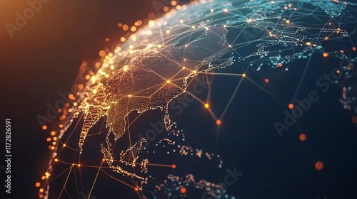 A vibrant, illuminated globe highlighting interconnected network nodes across Asia and surrounding regions.