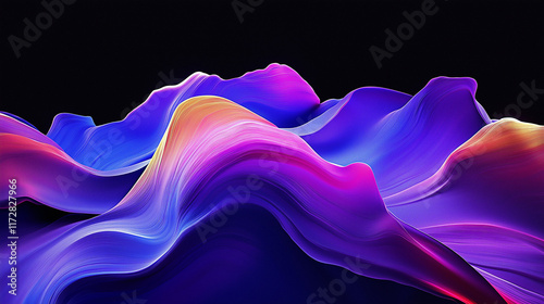 Abstract Smoke and Light with Flowing Waves in Blue and Purple, Featuring a Smooth and Energetic Pattern