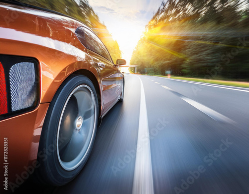 Wallpaper Mural Car drives on a sunny road with green landscape scenery Torontodigital.ca