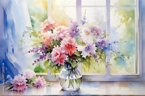 Fototapeta Naklejka Na Ścianę i Meble -  bouquet of flowers in a vase watercolor