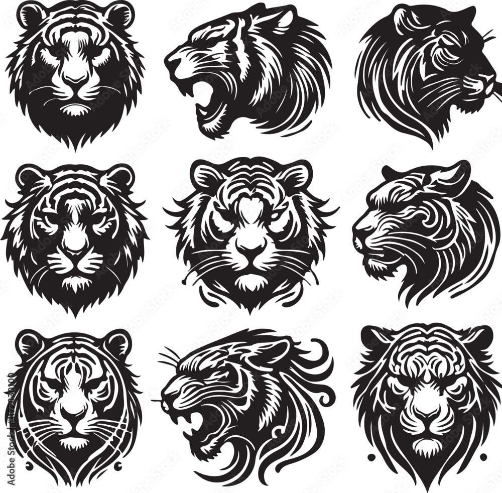 Obraz premium tiger head tattoo silhouette 