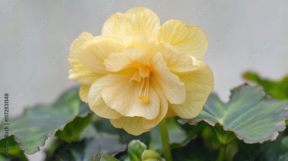 Εκτύπωση καμβά Beautiful Yellow Begonia Flower Close-Up with Delicate Petals