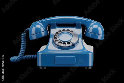 A vintage blue rotary dial phone with a transparent background.
