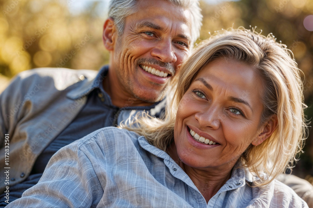 Portrait of happy African American mature couple relaxing in outdoor Portrait of happy African American mature couple relaxing in outdoor
