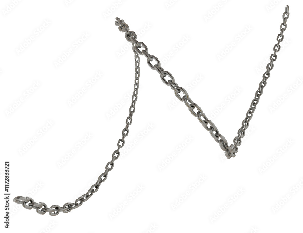 Flowing Chain Link: 3D render of a chain link flowing gracefully, isolated on a transparent background.