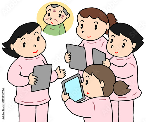 介護のイラスト - 訪問看護ステーション・訪問看護師・ミーティング・高齢者