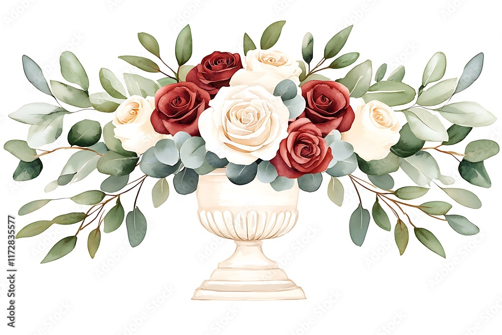 Fototapeta premium Valentine's day love roses bouquet watercolor style floral art romantic theme