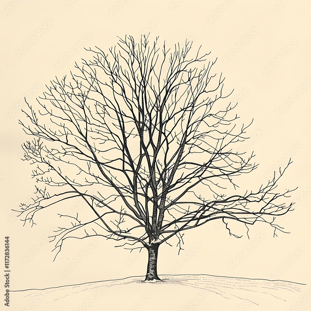 Obraz premium tree in winter line drawing black beige background