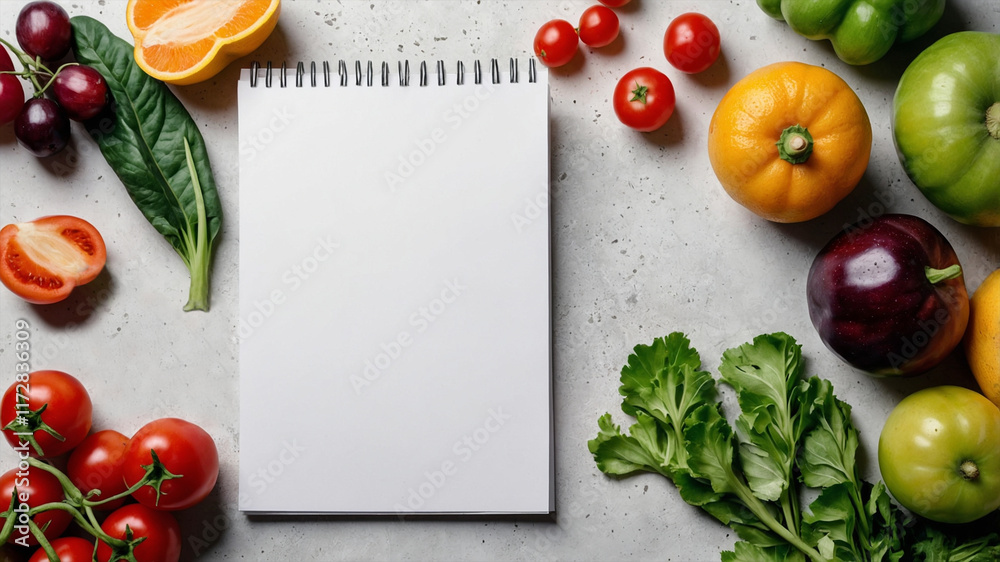 Flat Lay of Fresh Vegetables and Fruits Healthy Food Background With Blank Paper Top View Mockup Flat Lay of Fresh Vegetables and Fruits Healthy Food Background With Blank Paper Top View Mockup