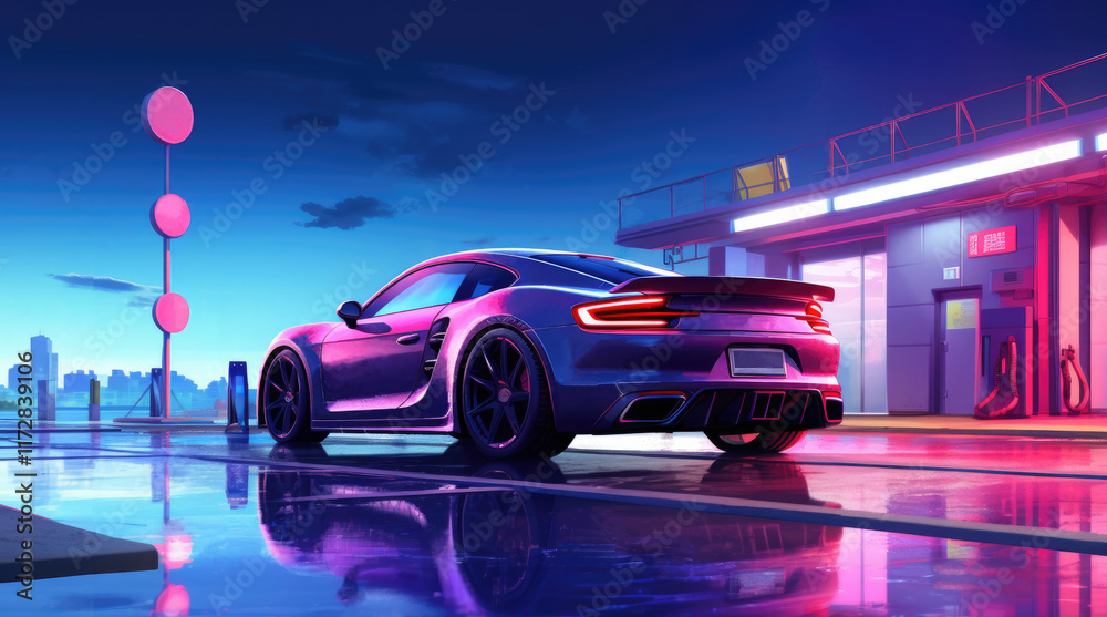 An illustration of a cool car on the road