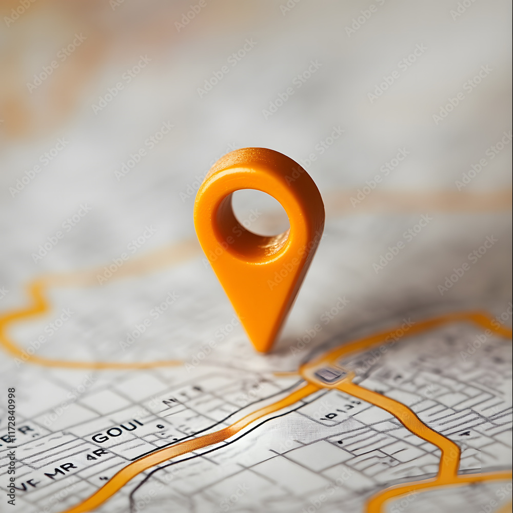 Orange Location Pin on City Map for Navigation and Travel Orange Location Pin on City Map for Navigation and Travel