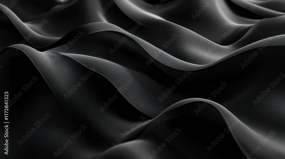 Fototapeta premium A close-up view of smooth, flowing black fabric creating elegant waves and textures.