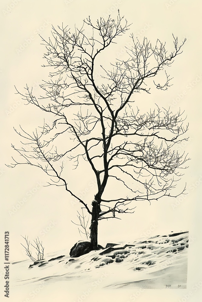 winter tree drawing line black light gray background winter tree drawing line black light gray background