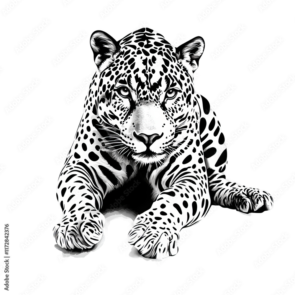 Fototapeta premium jaguar full body realistic high contrast black and white isolated on a white background