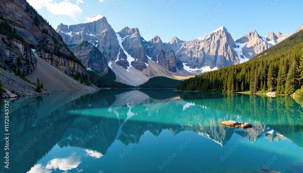 Fototapeta premium Majestic mountain peaks reflected in the crystal-clear lake water of the Colorado Rocky mountains, reflection, mountain, rocky