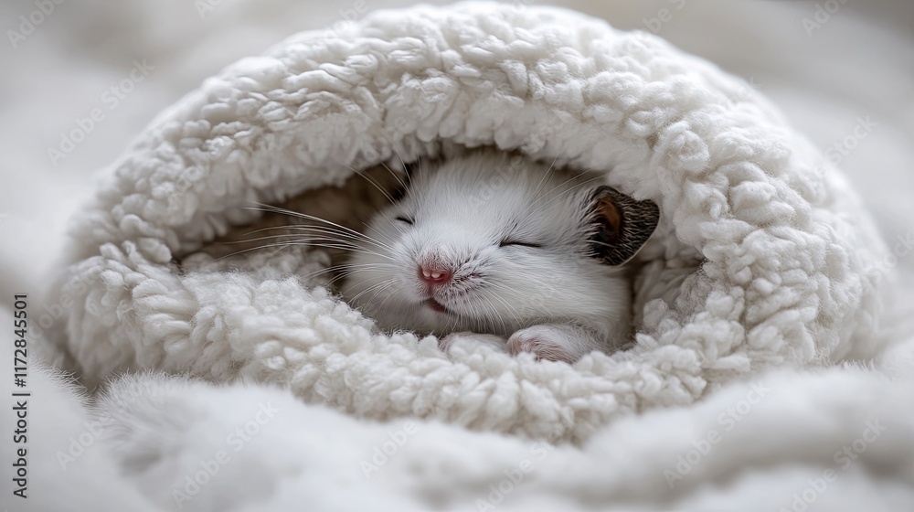 A cozy kitten nestled in a fluffy blanket, exuding warmth and tranquility. A cozy kitten nestled in a fluffy blanket, exuding warmth and tranquility.