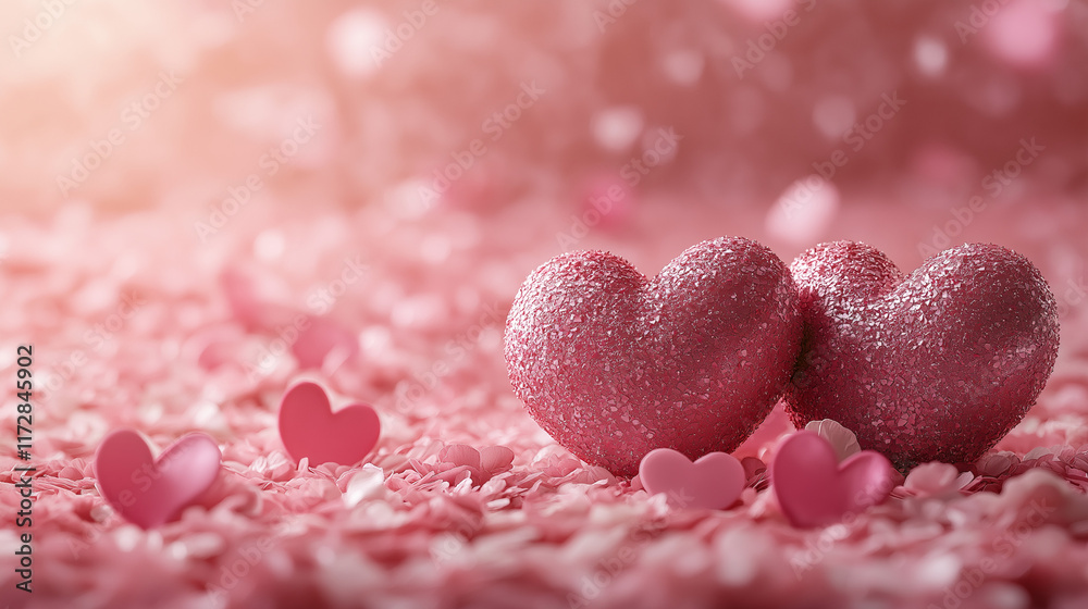Fototapeta premium Valentine's day pink hearts on a beautiful bokeh background.